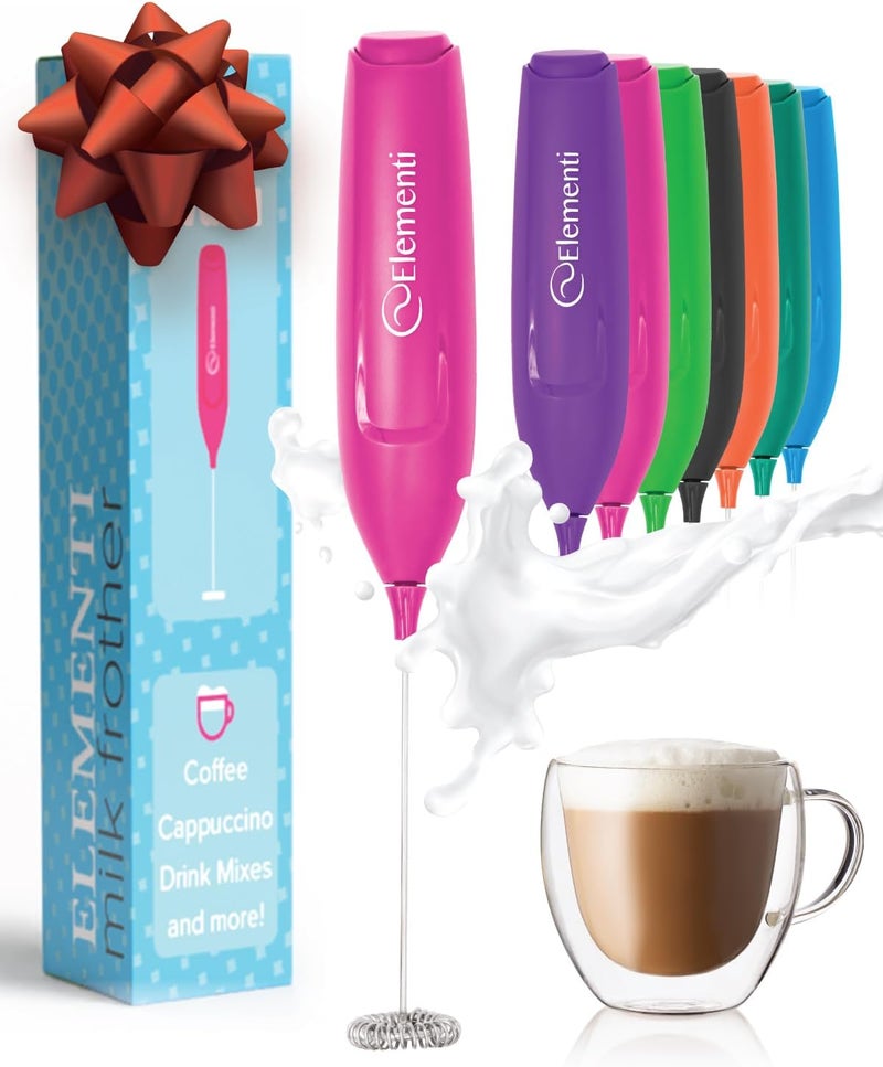 Elementi Pink Milk Frother Wand & Matcha Mixer, Mini Electric Whisk - Coffee Mixer Wand - Coffee Stirrers Electric Matcha Whisk (Hot Pink) - Image 1